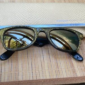 Gold glitter with brown and gold mirror wayfarer style sunglasses